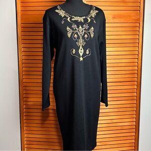 Carole Little Gold Beaded Black  Sweater Dress